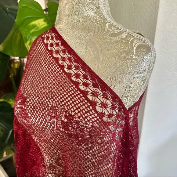 Sexy Burgundy Fringe Shawl Beach Vacation Summer Coachella Poolside Bikini Cover - Picture 2 of 7